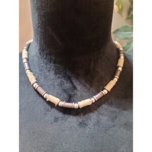 Women's Handmade Beaded Necklace With Wooden Tubes Rope Accents And Lobster Lock